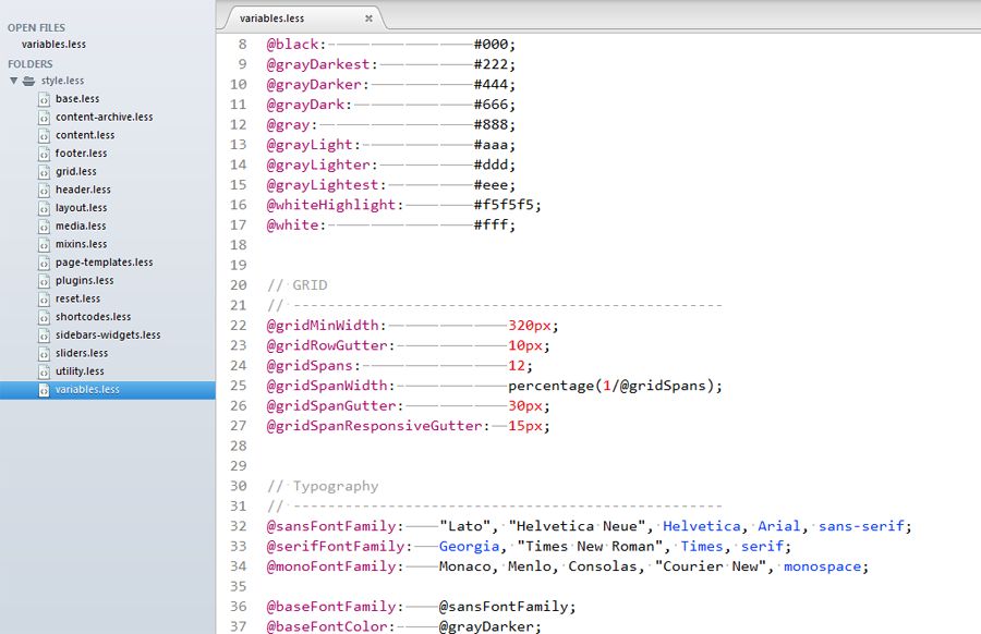 Developer Extras less-stylesheets
